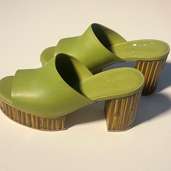 Cult Gaia Judith Leather Bamboo Platform Slide Sandals Green/Tan Womens 6.5 NWOT - Picture 9 of 14
